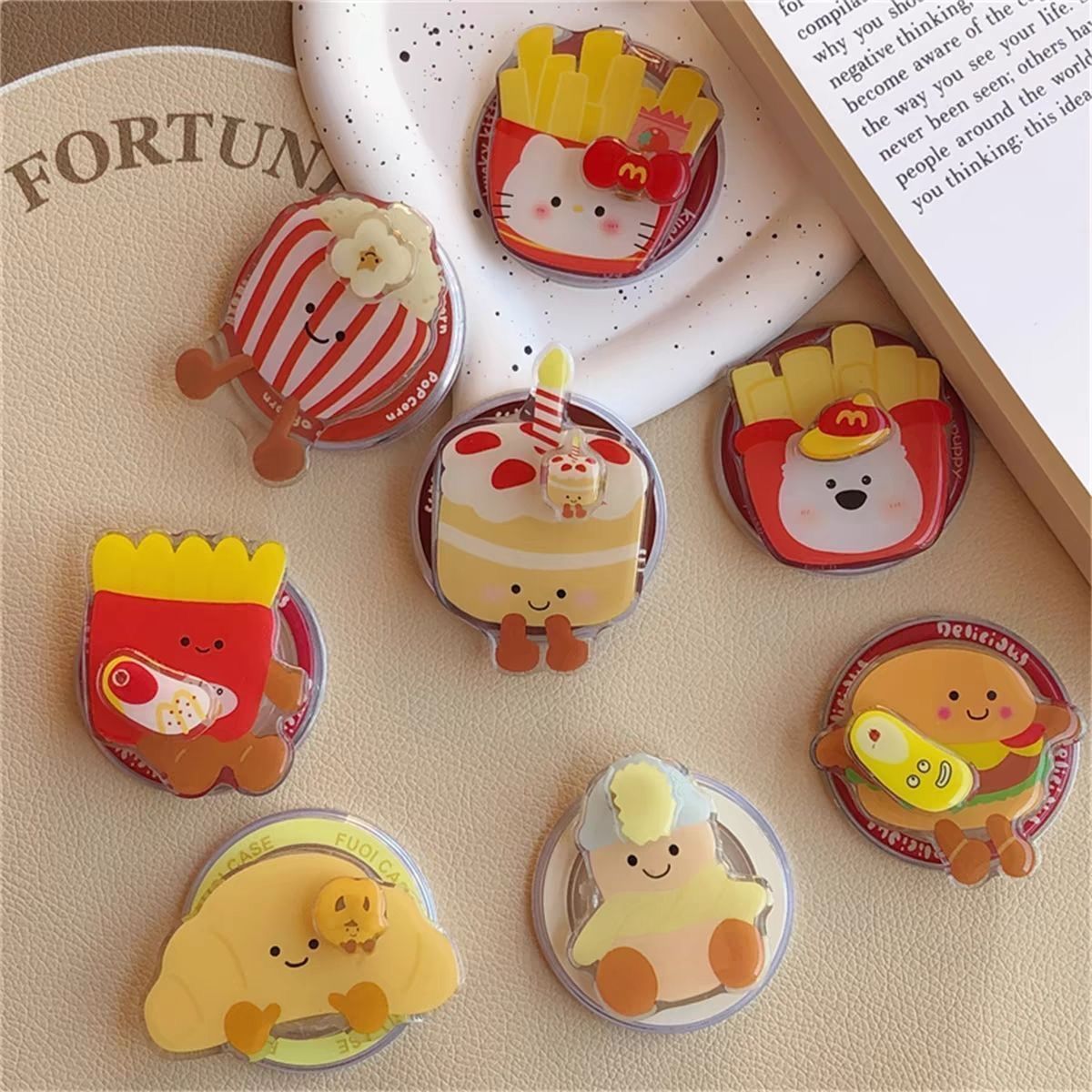 Ins New Cattle Bags Mai Door Hamburger Fries Mobile Phone Magnetic Bracket Retractable Rotating Desktop Support Couple's Style