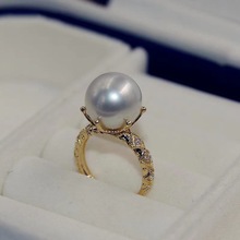 镀金澳洲南洋白色珠海水珍珠戒指高端奢华正圆无暇极强光百搭送人
