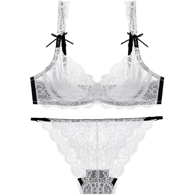 Sexy Transparent Lace Women's Underwear Small Chest Gathering Bra Set 9169_voghion.com