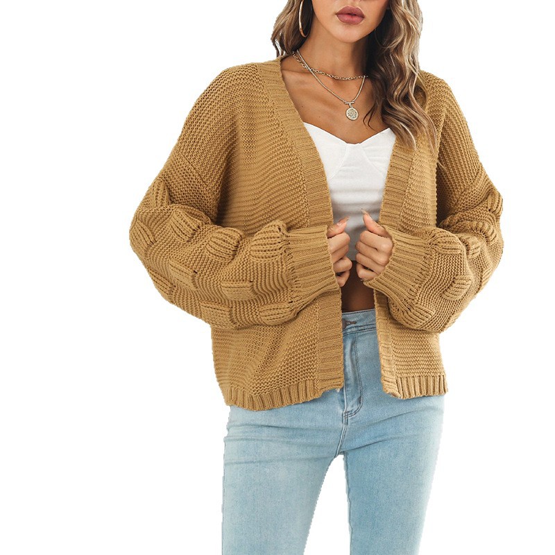 Europa y los Estados Unidos transfronterizos otoño y invierno nuevo suéter de mujer burbuja estereoscópica linterna manga suéter de punto suelto cardigan chaqueta mujer image 6