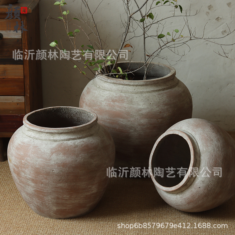 Vintage cement maceta de flores silencioso viento verde ornamentos maceta de flores gran abdomen jar jarro decoración de hotel jarro antiguo