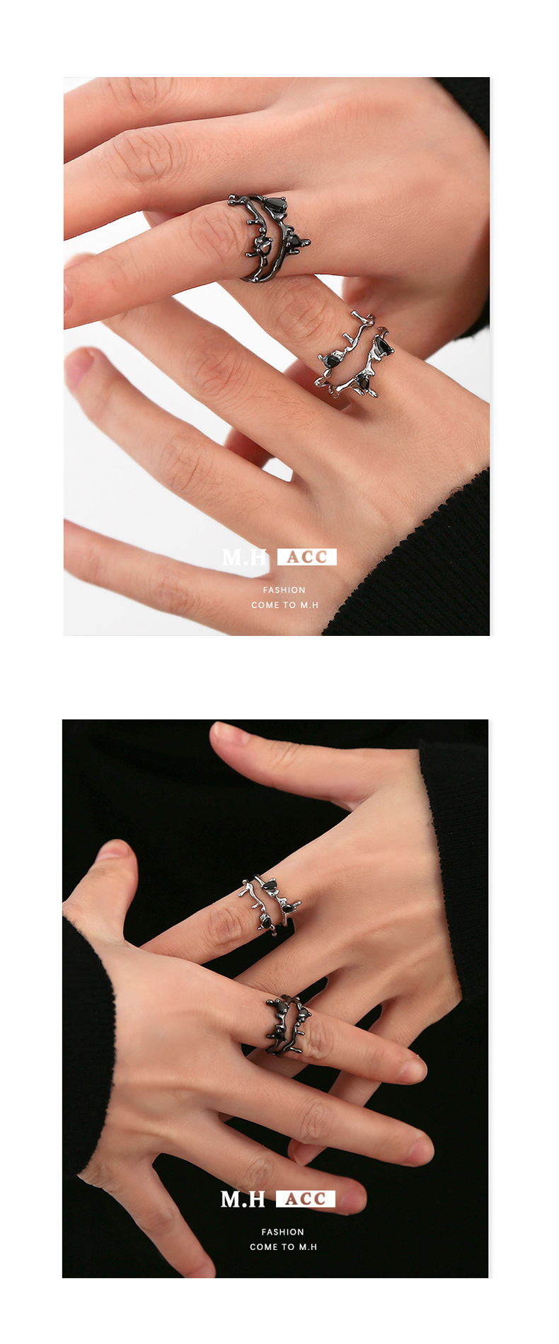 Double-layer thorn lava diamond ring, dark, sweet and cool trendy accessory, millennium Shibuya Hot girl jewelry, versatile pic 7