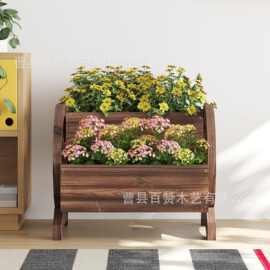 实木花车户外花园庭院盆栽阳台防腐木质花架实木车轮花盆