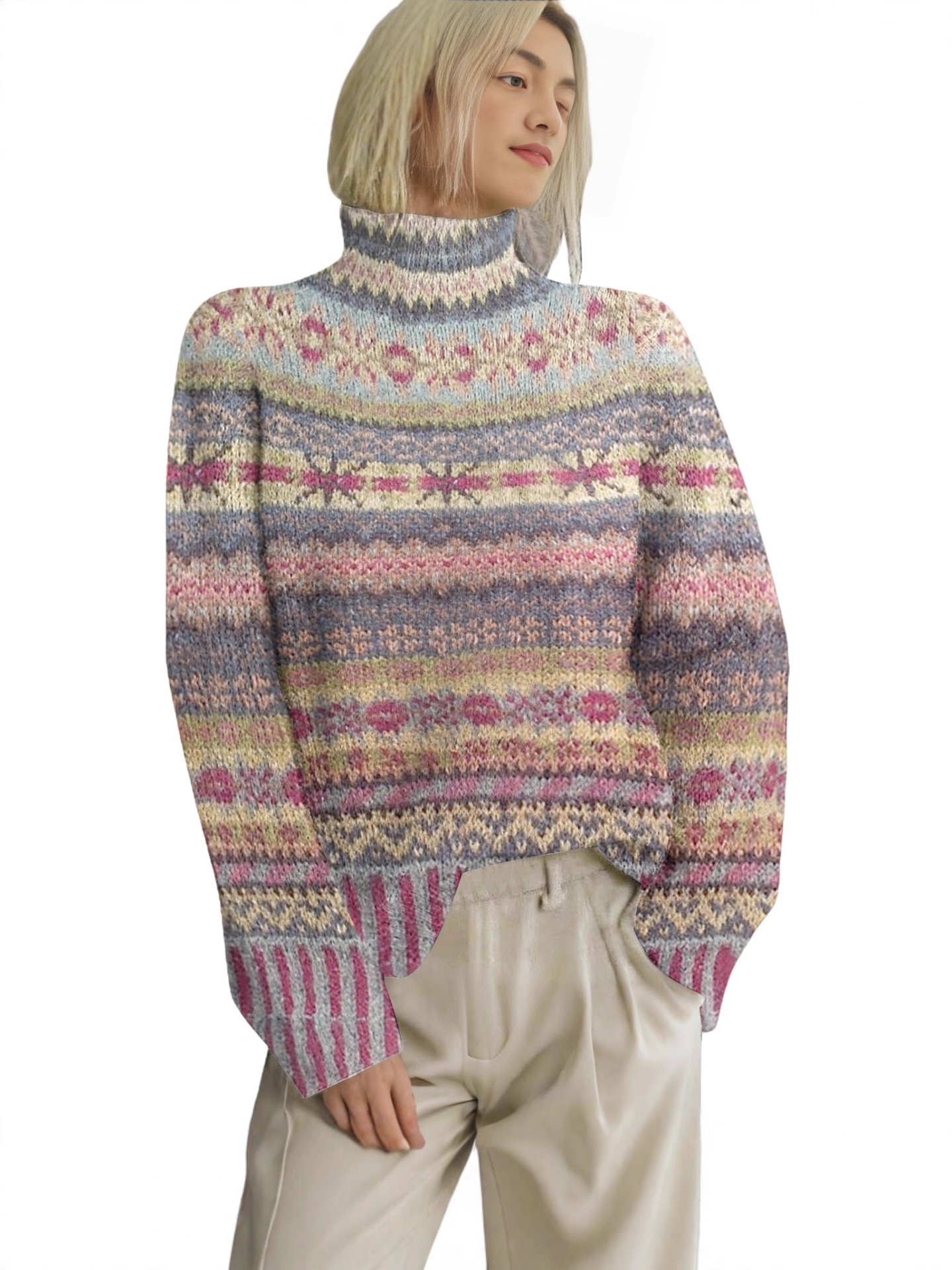 Wq-Gl-01 High Collar Pullover Long Sleeve 3D Printed Sweater
