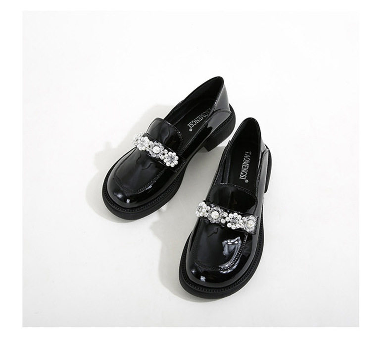 Giày Mary Jane nữ mũi tròn gót vuông gót 3–6 cm, giày lười da bóng cỡ lớn — Màu đen chi tiết 24