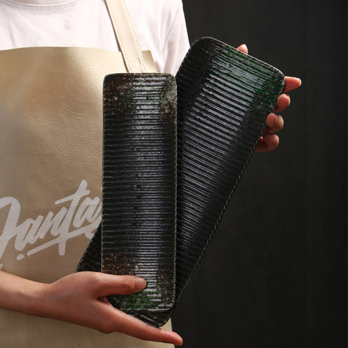 Cross-border wholesale Japanese rectangular plate creative ceramic cooking sushi plate hotel restaurant home fish plate barbecue plate