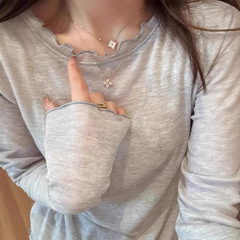 女性用のカラフルな耳付き長袖日焼け止めTシャツ、リヨセルテンセルウールのドレープ、柔らかくワックスのようなショートサマー空調シャツ