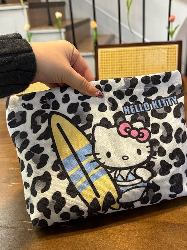 新品レオパードキティ猫ハンドバッグ大容量ポーチ携帯収納袋旅行イヤホンバッグ小銭入れ|undefined