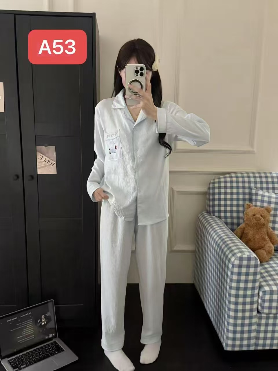 Algodón nublado al por mayor transfronterizo nuevo pijama de niña pantalones de manga larga delgados dulces dibujos animados impresión de ropa para el hogar set