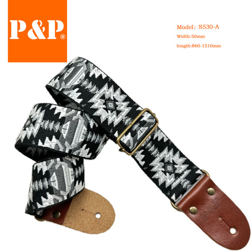 Guitar strap new style PP first layer cowhide leather head thickened braided ethnic wind electric guitar bass universal decompression