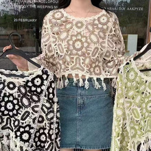 秋季新款设计感镂空流苏长袖针织衫女别致宽松显瘦外穿小众上衣潮