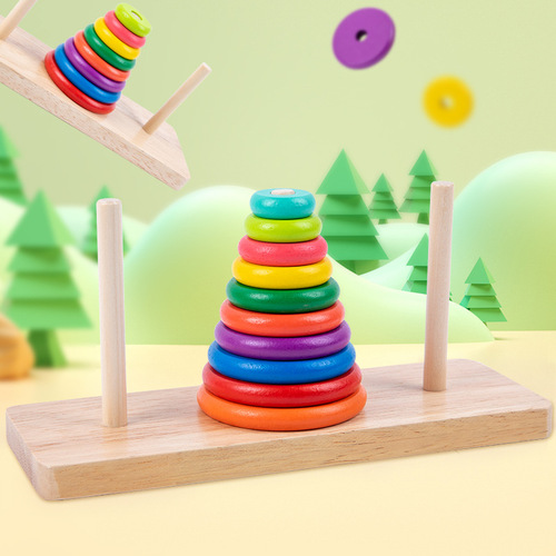 Children's wooden early education ten-story Tower of Hanoi teaching aids rainbow building blocks Jenga primary school students educational toys wholesale