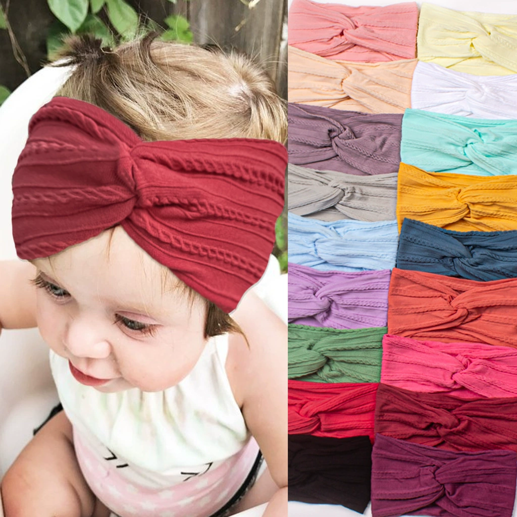 New children's hair babies, pure -colored nylon flower wide -moving headscarf Baby Turban hair band