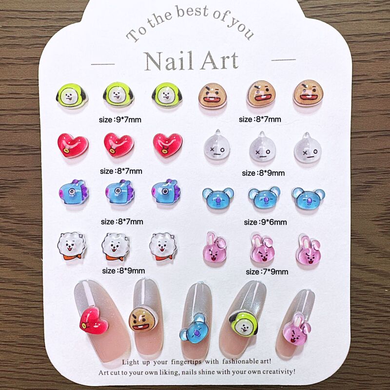 Cartoon Cute Cartoon Rabbit and Puppy Nail Art Accessories, Transparent Biscuit Heart-Shaped Wearable Nail Decorations, Resin Accessories