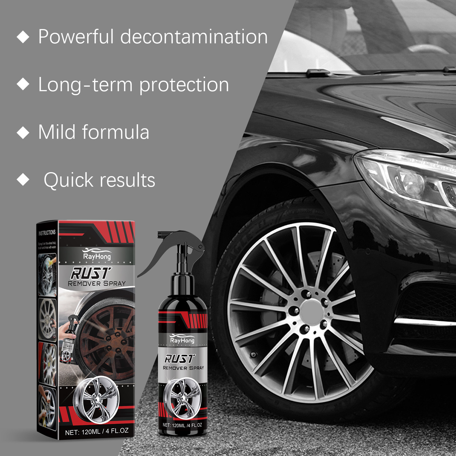 Rayhong Wheel Rust Removal Cleaning Spray Decontamination Polishing Maintenance Wheel Hub Car Wheel Cleaning Agent