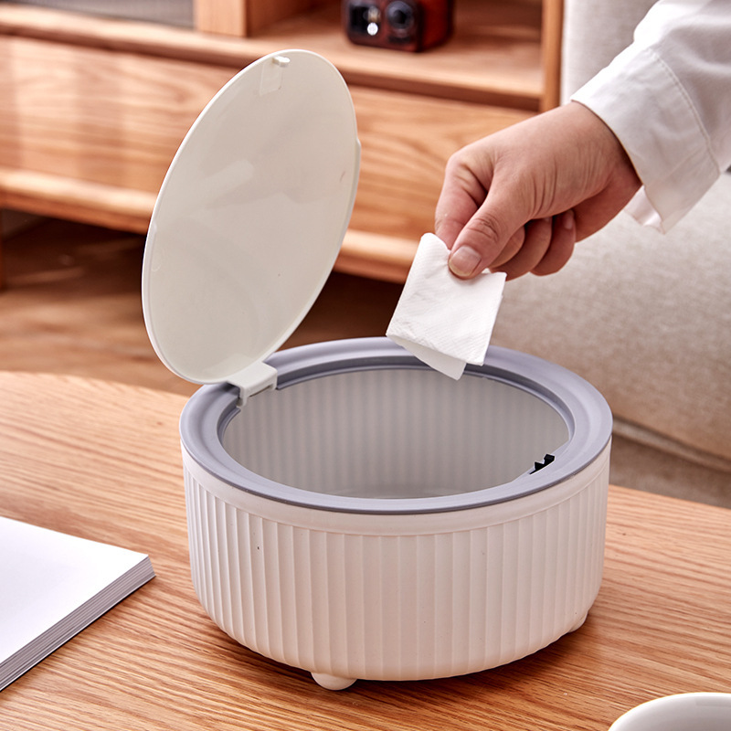 Desktop Trash Bin Living Room Light Luxury Multifunctional Sundries Storage Tube Desk Press Mini Trash Bin