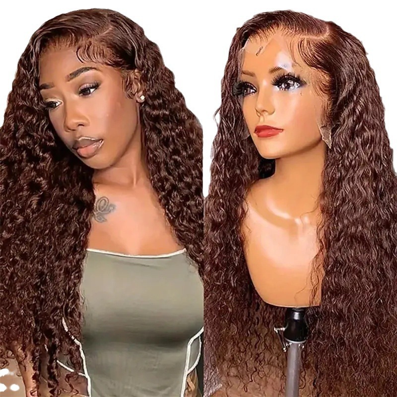 Front Lace Wig Women's Center Split Small Roll Long Curly Hair Fluffy Natural Full Head Set Front Lace Wig Wholesale