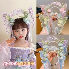 スーパーフェアリーバタフライ子供用ヘッドバンド子供と女の子用かわいいプリンセススタイルロリータ森の花妖精エルフヘッドバンド