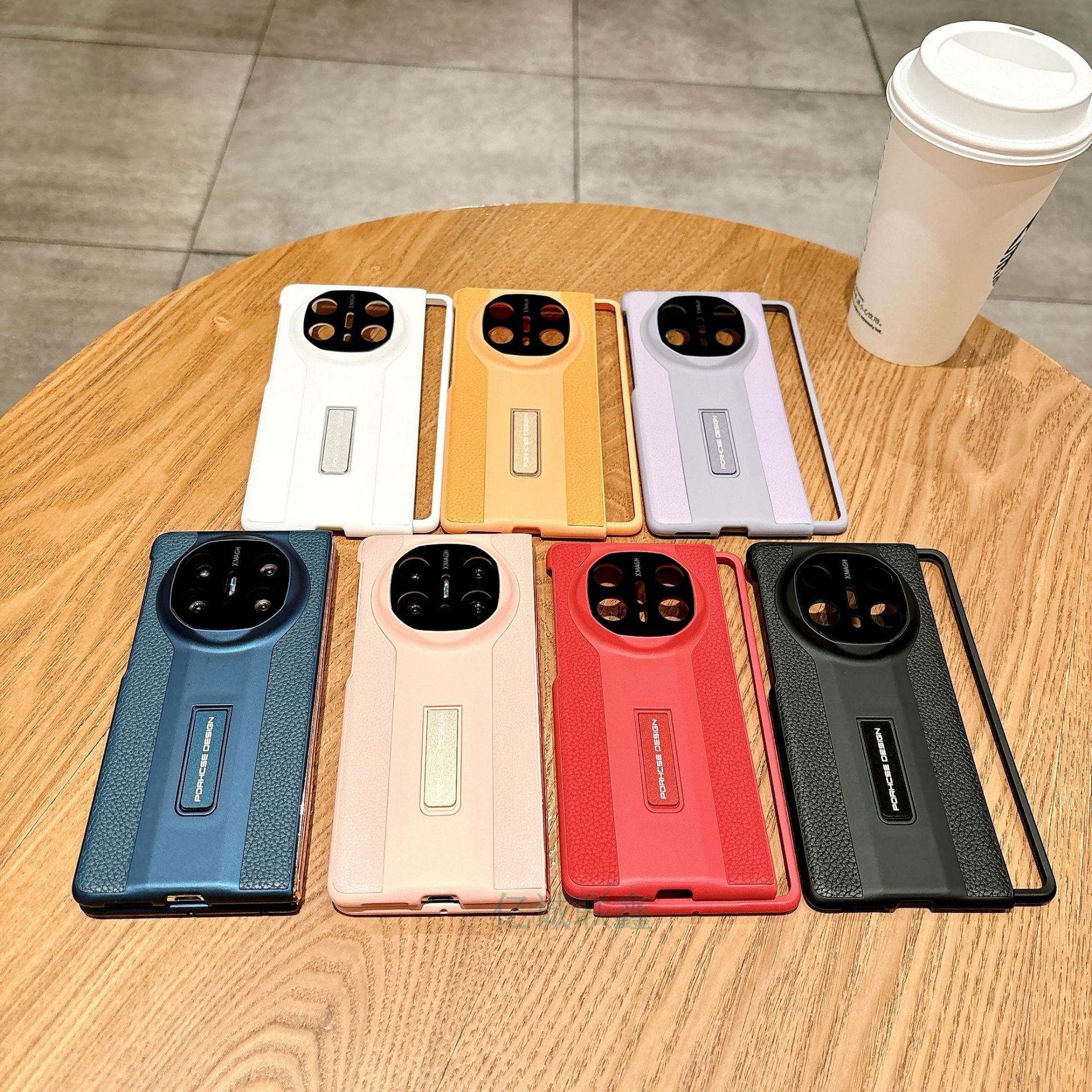 适用华为MateX6荔枝纹支架折叠手机壳三星ZFold6轻奢5皮纹3保护套