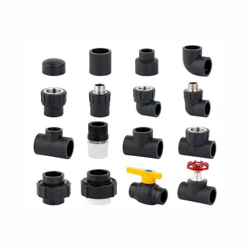Accesorios de PE accesorios de tubería de agua de agua de fusión en caliente conector de tubería de agua tipo zócalo 20 - 110pe tapón de tee de diámetro igual