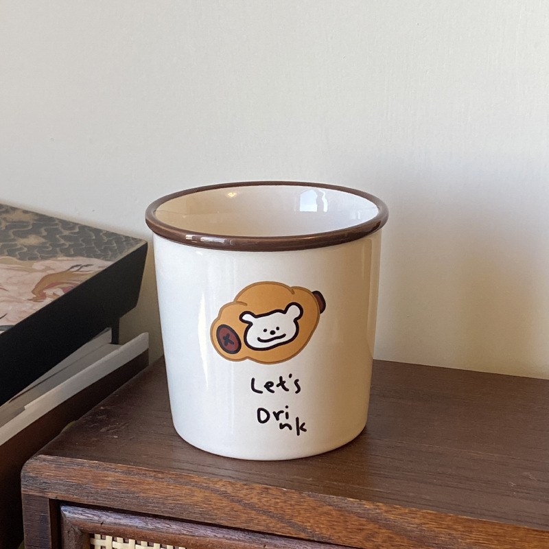 ニッチな自家製レッドアップルバードコーヒーカップシンプルな手描きのパン子犬セラミックフリップマグウォーターカップ|undefined