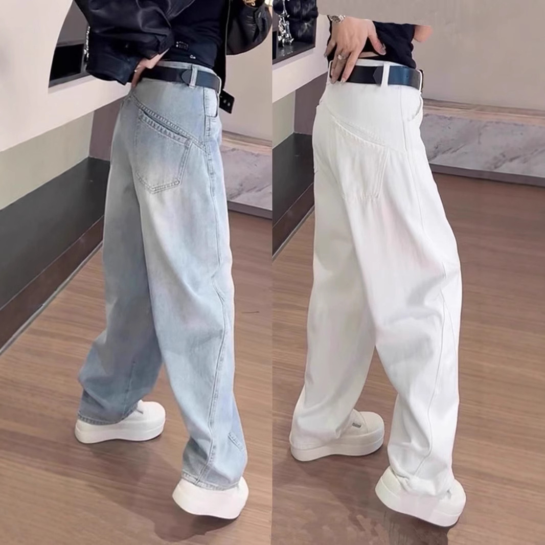 Plus Size Retro Scimitar Jeans for Women in Spring & Fall Fat mm Pear-Shaped Body Loose High-Waist Slim Straight Wide-Leg Pants