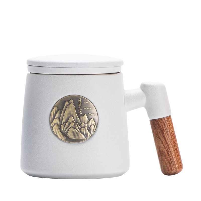 Taza de cerámica en relieve medalla de bronce con tapa caja de regalo taza de café taza de agua empresa regalo de mano tallado logotipo