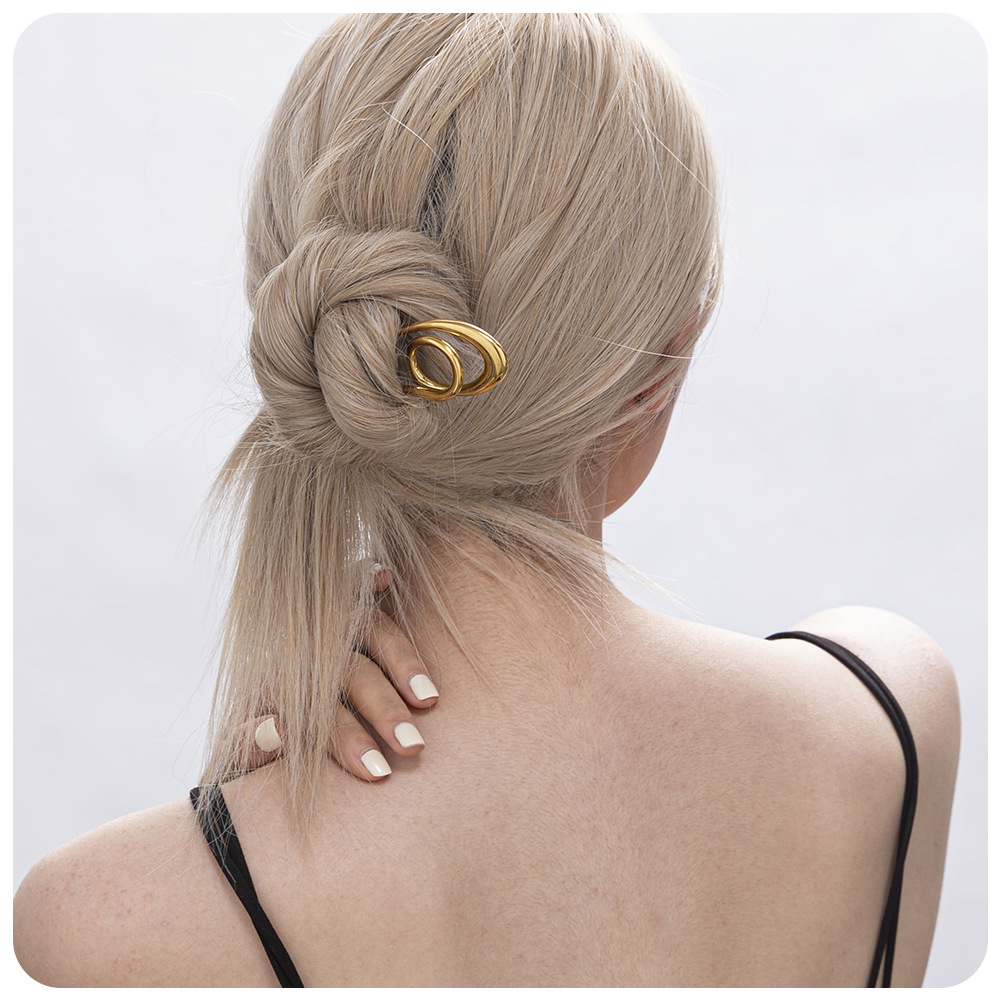 TENA Europa y los Estados Unidos temperamento transfronterizo bandeja de moda pinzas de cabello de acero inoxidable chapado en oro 18K no decolor ondulado anillo joyería para el cabello