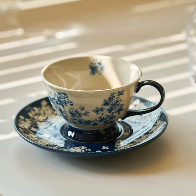 Винтажная сине-голубая кофейная чашка блюдо набор послеобеденного чая с четырьмя чашками воды