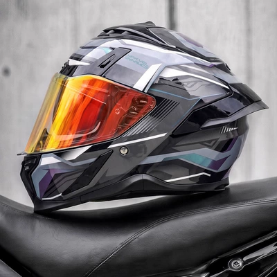Motosiklet kaskı (dəbilqə) – riding, full-face motorcycle helmet - gray-star-red-mirror-coating-free-clear-lens-m55-56cm