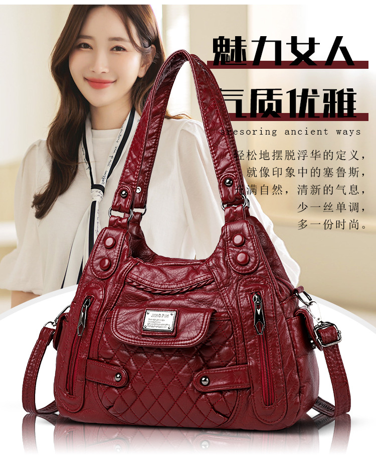 2023 New Mom Bag, washed leather casual commuting bag, women's large-capacity handbag, European and American style soft leather single-shoulder bag Application Scenario