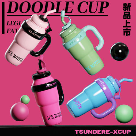 Vaso de plástico para té con leche, estilo "Lucky Belly", con pajita, botella de agua de gran capacidad, venta al por mayor de fábrica, verano 2024.