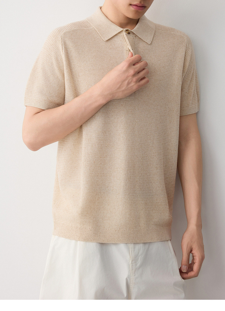Áo polo nam tay ngắn phong cách cổ điển chất liệu linen pha — đen chi tiết 30