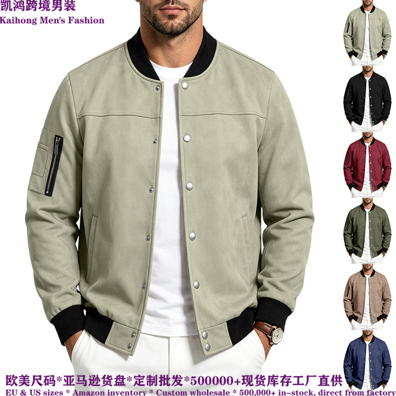 Cross-border Amazon autumn men's suede aviator jacket, American retro baseball collar long-sleeve men's coat Cross-border Amazon autumn men's suede aviator jacket, American retro baseball collar long-sleeve men's coat