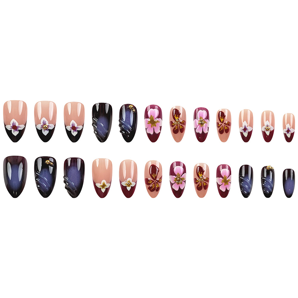 Comercio extranjero venta caliente goteo de goma almendras uñas 3D punto taladro usar uñas 24 piezas púrpura elegante parche de uñas image 6