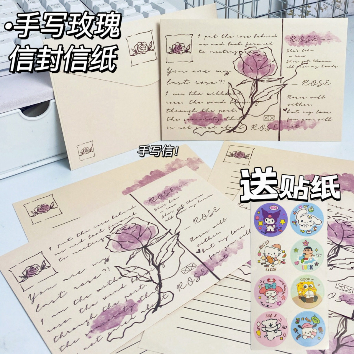 Nuevas series de rosas combo sobres de papel ins estudiantes escritos a mano creativos felicitaciones festivas románticas tarjetas de conmemoración