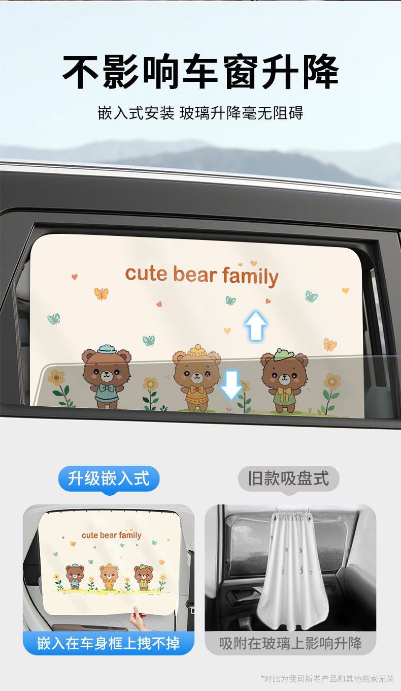 Car Curtain Track-Type Window Sunshade Curtain Baby Car Privacy Curtain Infant Sun Protection Heat Insulation Sliding Track Blackout Curtain