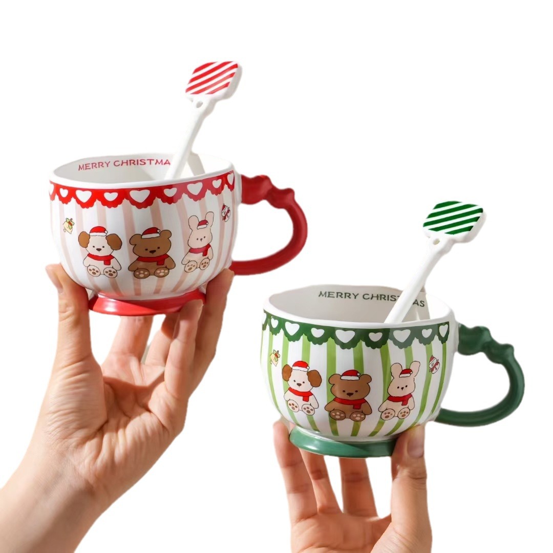 Taza para Desayuno de Oso Navideño de Porcelana con Cuchara para Desayuno y Avena image 5