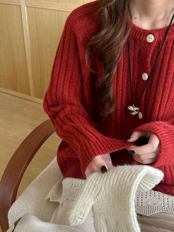 Cashmere striped knit sweater 2026 early autumn and winter new Japanese and Korean fashion round-neck cardigan warm jacket for women Cashmere striped knit sweater 2026 early autumn and winter new Japanese and Korean fashion round-neck cardigan warm jacket for women