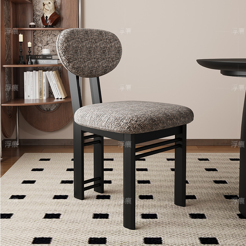 Silla de comedor de madera maciza entera, restaurante doméstico, silla trasera de tela de algodón y lino, restaurante de hotel, mesa y silla de comedor de cuero de microfibra, taburete