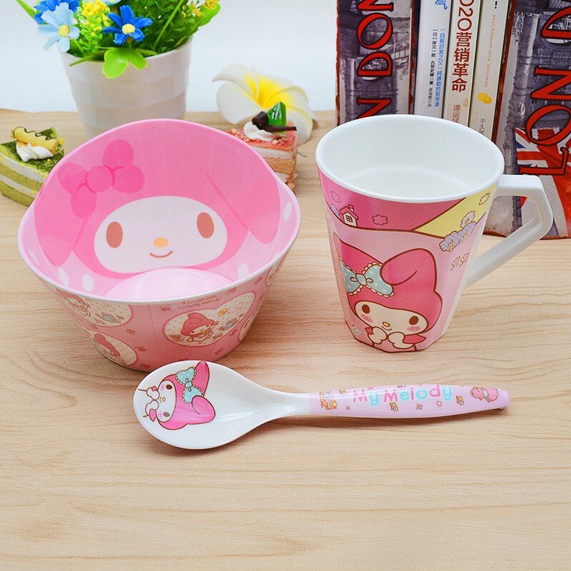 Cartoon melamine tableware suit meal bowl instant noodles complementary bowl cup plate spoon children baby drop-proof soup bowl