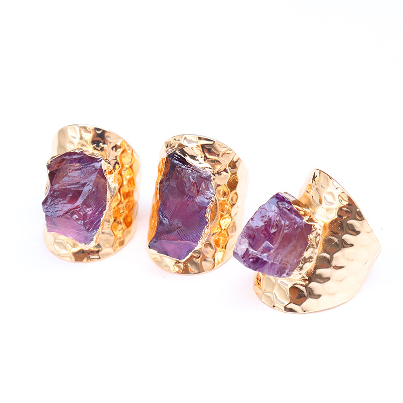 Women'S Gender Healing, Inlay Design Women'S Copper Healing Inlay Geometric Natural Crystal Open Ring Healing Crystals Jewelry