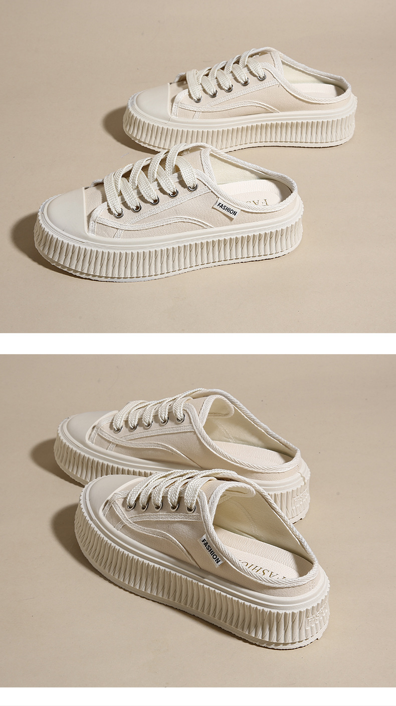 2024 verano nuevos zapatos de galleta ins moda versión coreana de todos los zapatos de lona de arrastre medio zapatos casuales de estudiante de suela gruesa_voghion.com