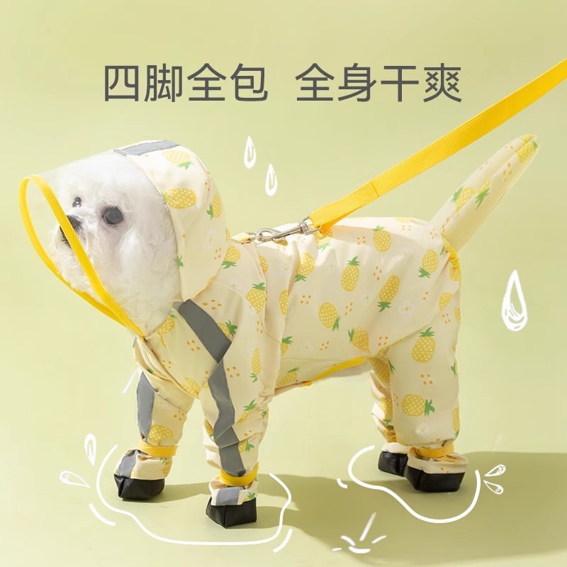 Estilo coreano fruta completa impresa perro impermeable de cuatro patas poncho todo incluido oso de peluche mediano y pequeño perro mascota ropa de día lluvioso