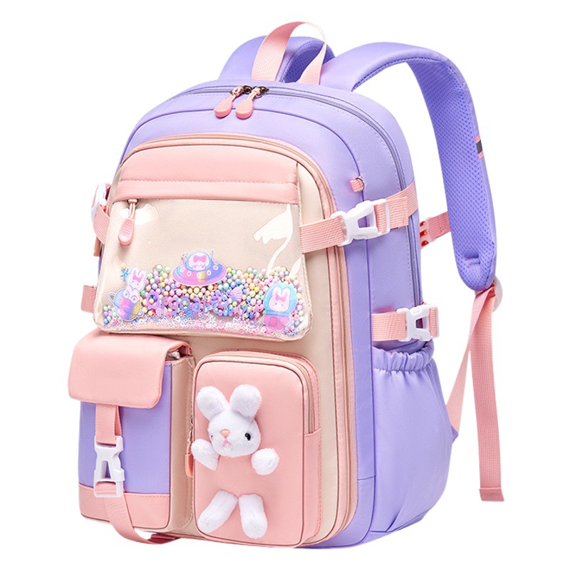 Mochila escolar para estudiantes de primaria, diseño de apertura tipo puerta de refrigerador, estilo femenino, que reduce la carga, impermeable, mochila para estudiantes, protección de la columna vertebral, almacenamiento, infantil y linda.