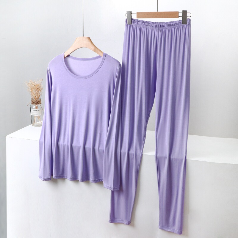 Large Size Chubby Girl Women's Modal Autumn Clothes and Pants Set Slim-Fit Thin Base Solid Color Thermal Underwear Line and Pants