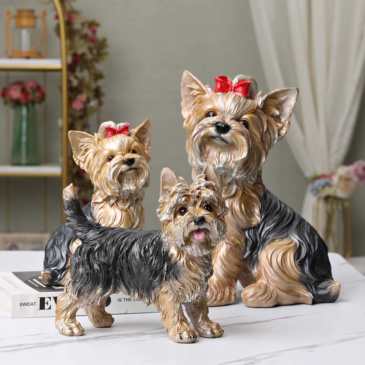 Fuente transfronteriza hogar sala de estar vinos portable decoración modelo de perro simulado regalo creativo resina Yorkshire adornos