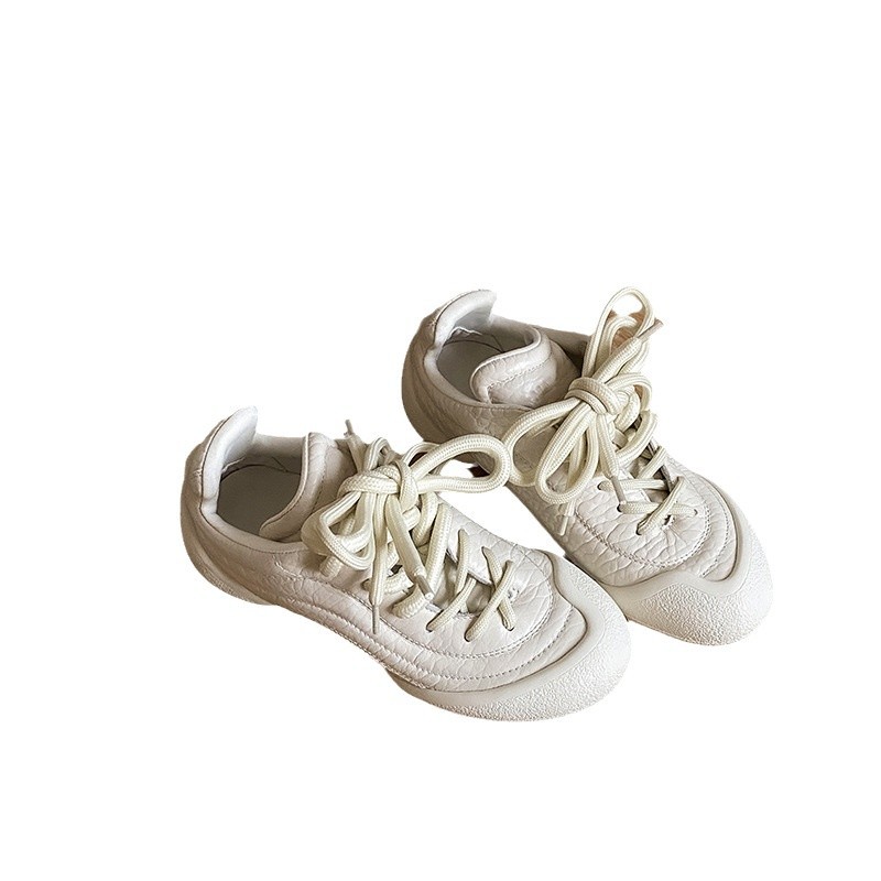 Chao Bunan ~ zapatos blancos con suela gruesa de lazos pareja de zapatos de entrenamiento 24 otoño y invierno zapatos de piel agrietados Flexion