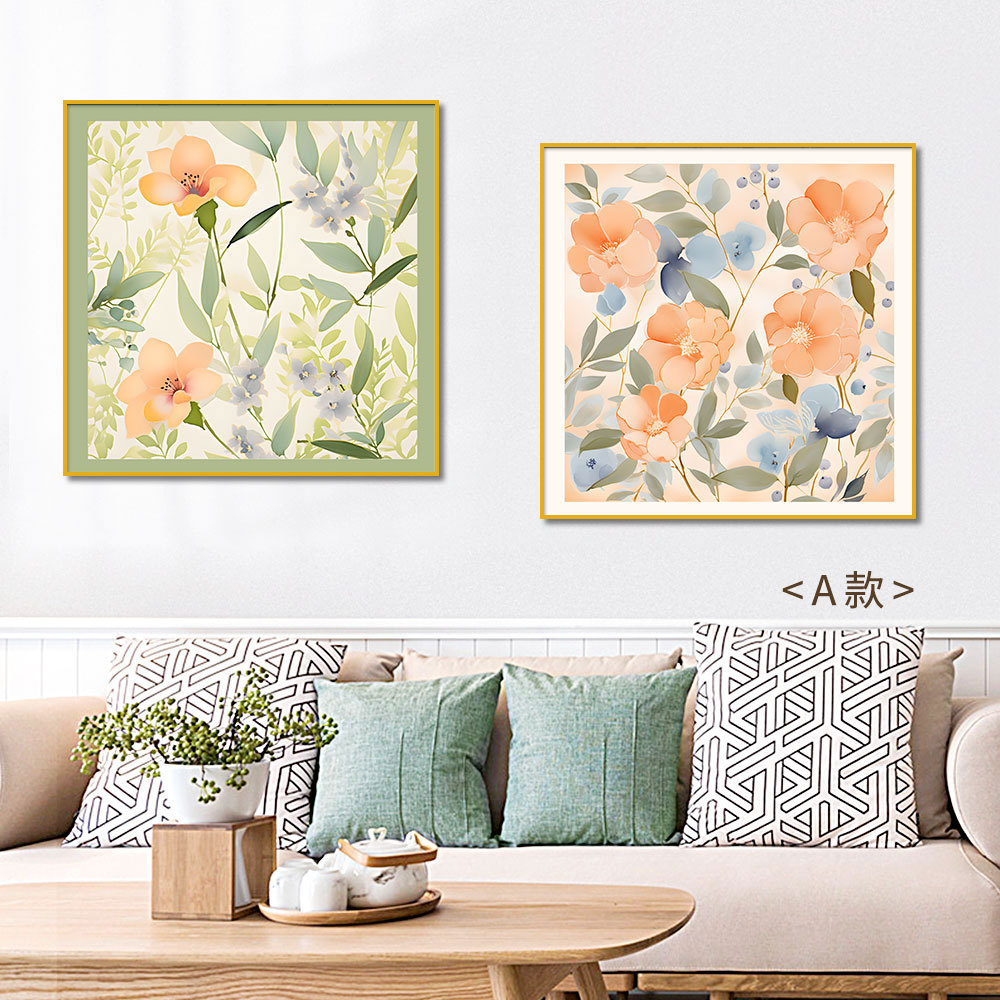 Cuadrado restaurante pintura decorativa flor minimalista moderna pintura colgante de dos partes pintura flash de estrella de cuero