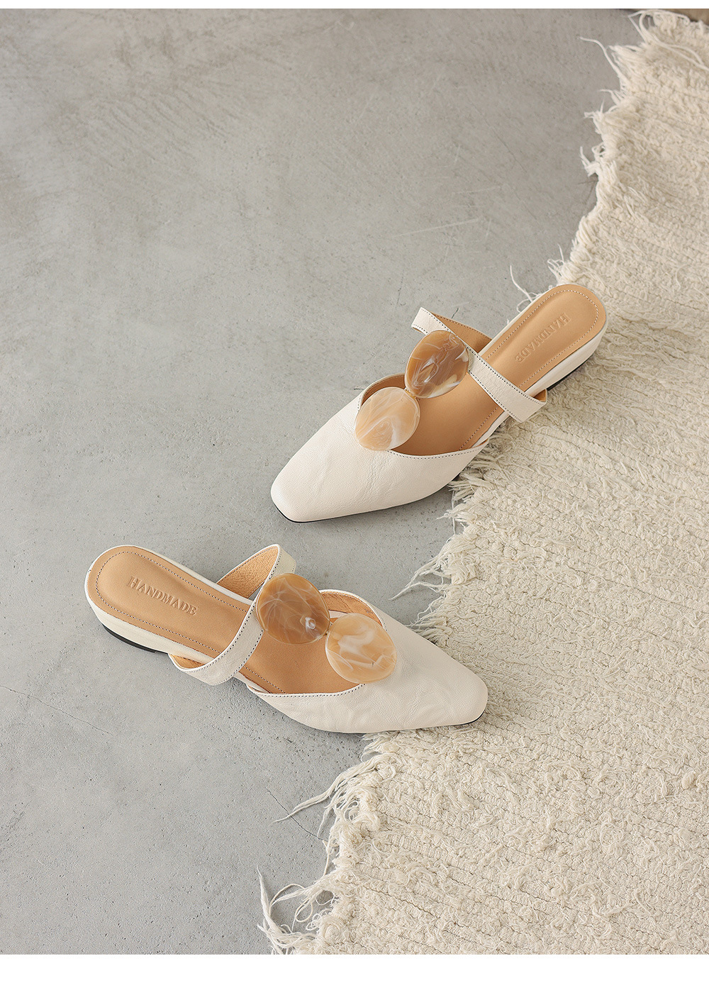 Sandal nữ da dê mũi kín gót thấp phong cách vỏ sò — đen chi tiết 11